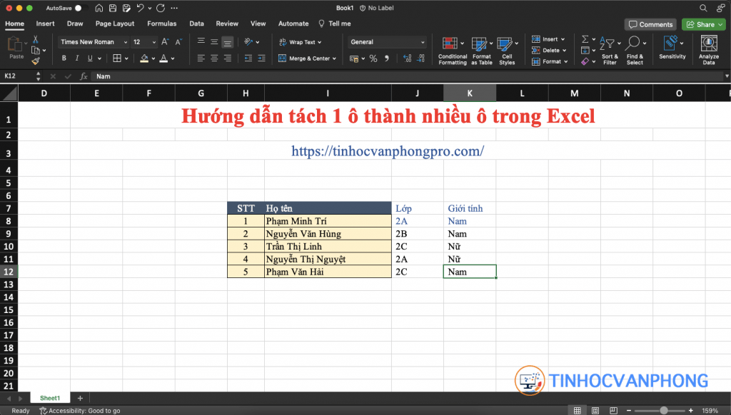 Hướng dẫn tách 1 ô thành nhiều ô trong Excel