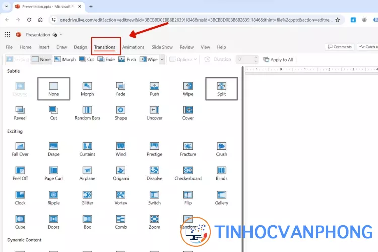 Cách thêm hiệu ứng chuyển tiếp PowerPoint Online