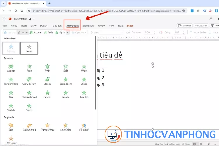 Cách thêm hiệu ứng hoạt hình trong slide PowerPoint Online