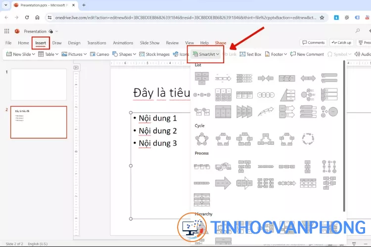 Cách chèn thêm SmartArt trong PowerPoint Online