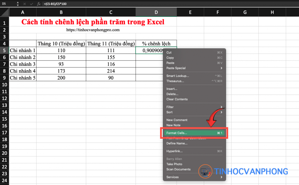 tính chênh lệch phần trăm trong Excel - Ảnh 4