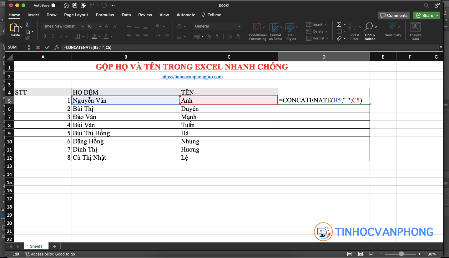 Hướng dẫn gộp họ và tên trong Excel một cách nhanh chóng và hiệu quả - ảnh 2