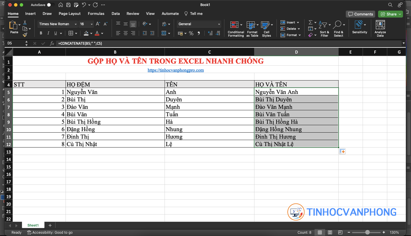 Hướng dẫn gộp họ và tên trong Excel một cách nhanh chóng và hiệu quả - ảnh 5