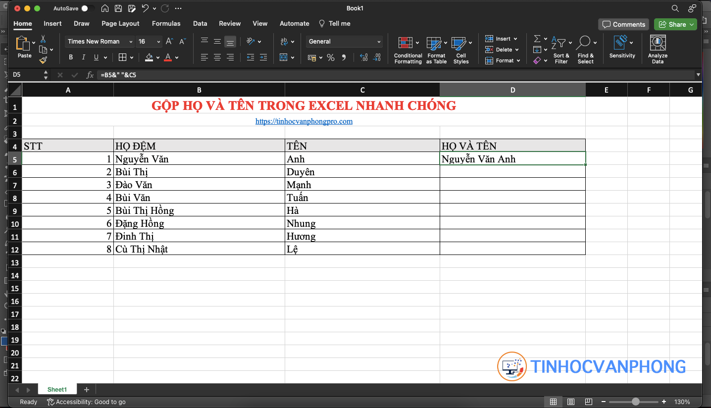 Hướng dẫn gộp họ và tên trong Excel một cách nhanh chóng và hiệu quả - ảnh 7