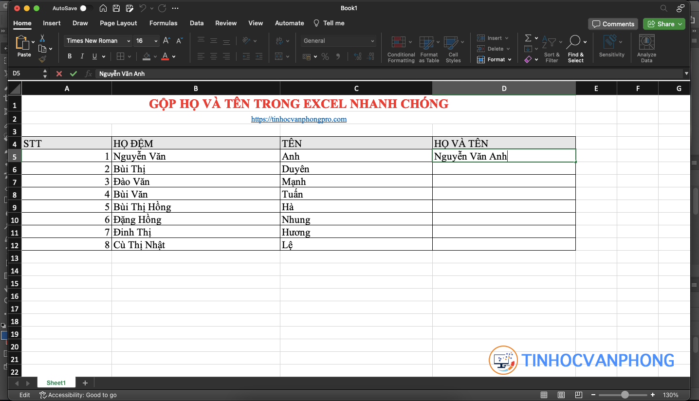 Hướng dẫn gộp họ và tên trong Excel một cách nhanh chóng và hiệu quả - ảnh 9