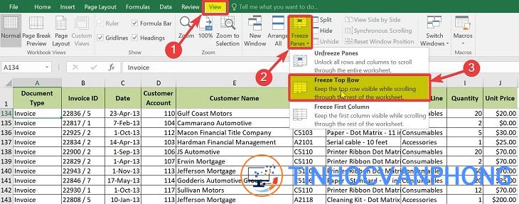 Cách cố định dòng đầu tiên trong Excel