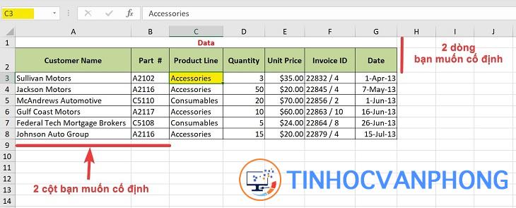 Cách cố định nhiều dòng và nhiều cột - Ảnh 1