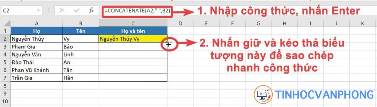 Cách sử dụng hàm CONCATENATE để nối chuỗi trong Excel - Ảnh 2