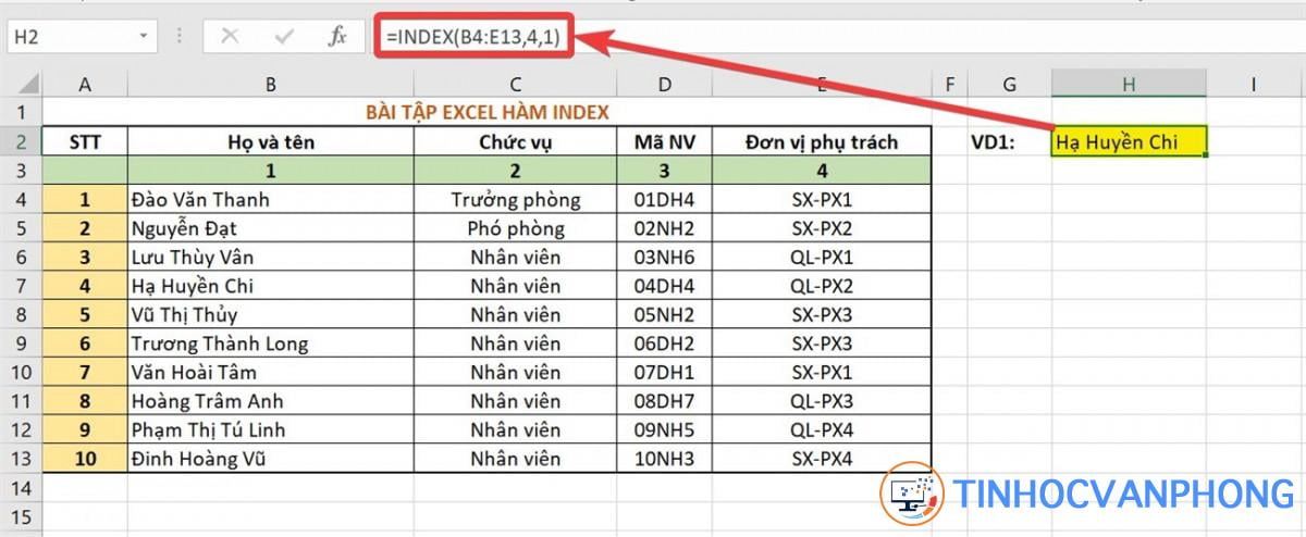 Hàm INDEX trong Excel - Ảnh 4