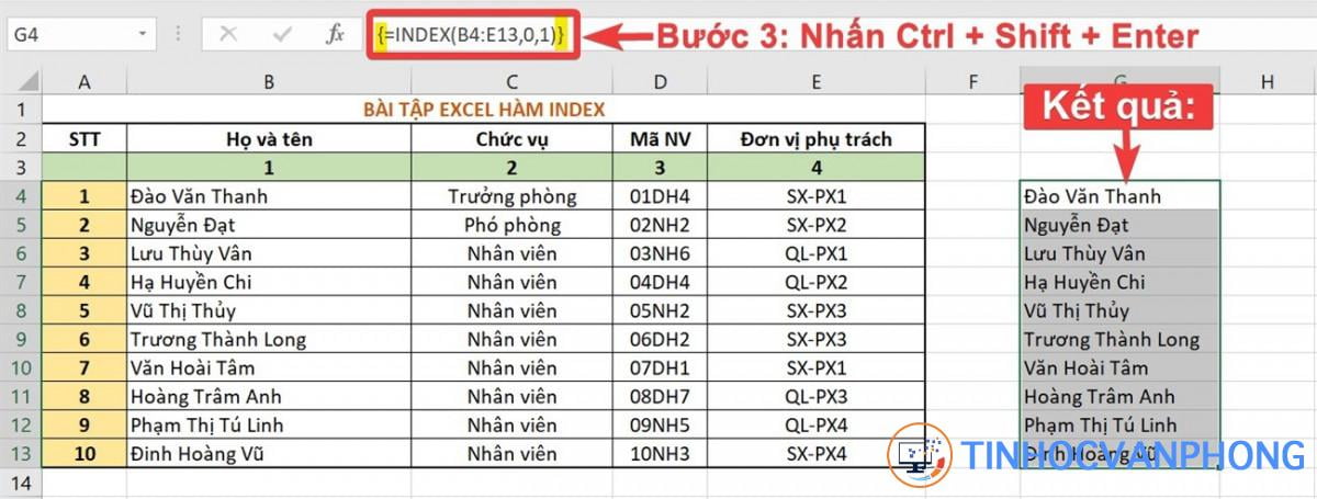 Hàm INDEX trong Excel - Ảnh 5