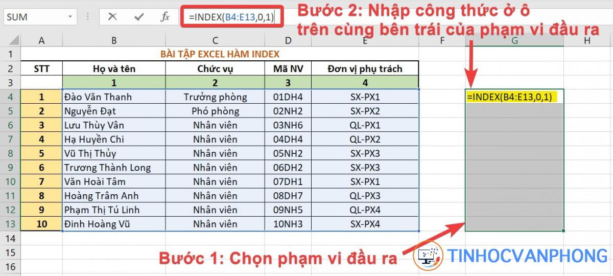 Hàm INDEX trong Excel - Ảnh 6