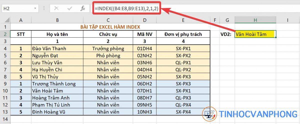 Hàm INDEX trong Excel - Ảnh 1