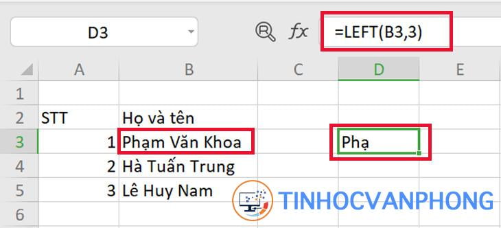 Hàm LEFT trong Excel 