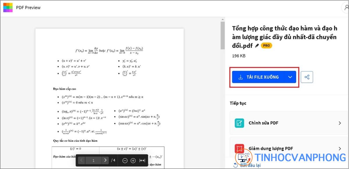 Chọn TẢI FILE XUỐNG để tải file về máy