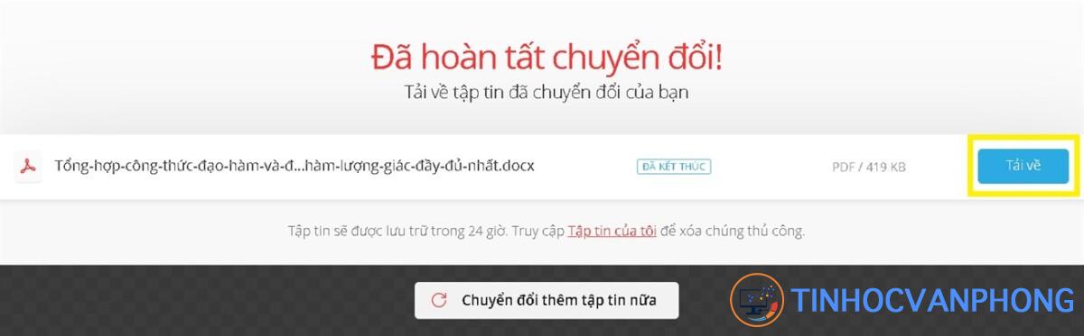 Chọn Tải về để tải file về máy.