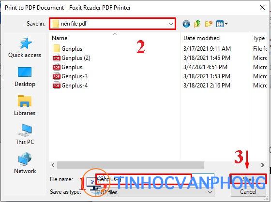 Hộp thoại Print to PDF Document - Foxit Reader PDF Printer hiện lên