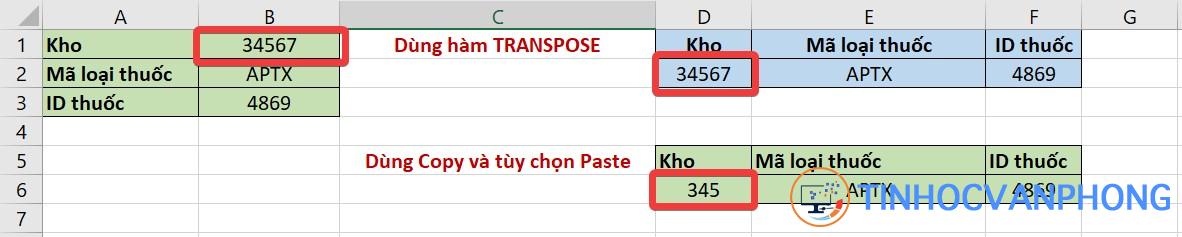 Dữ liệu tại các ô sau khi đổi số 345 thành 34567 tại ô B1