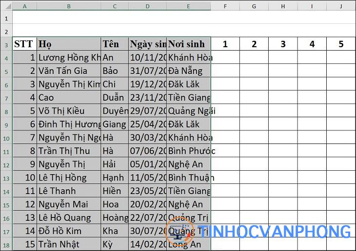 Bạn bôi đen tất cả các thông tin muốn điều chỉnh