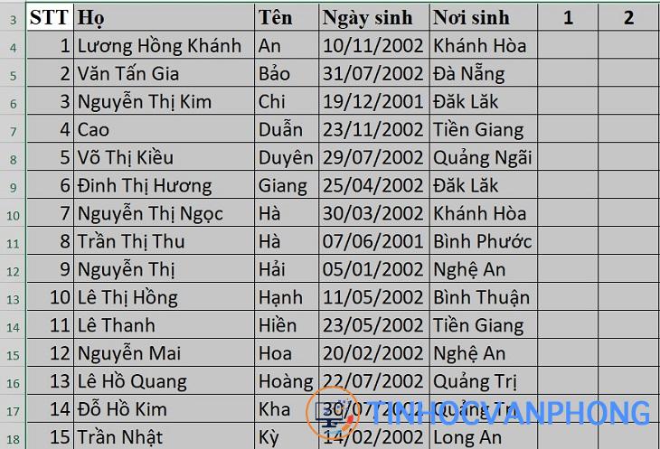 Nội dung sau khi điều chỉnh độ rộng của ô Excel