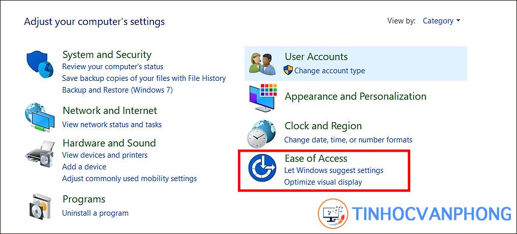 Kéo xuống dưới và tìm dòng "Ease of Access"