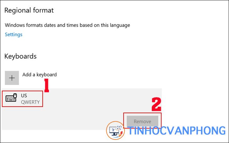 Sau khi chọn xong nhấn vào chuẩn bàn phím cũ và chọn Remove