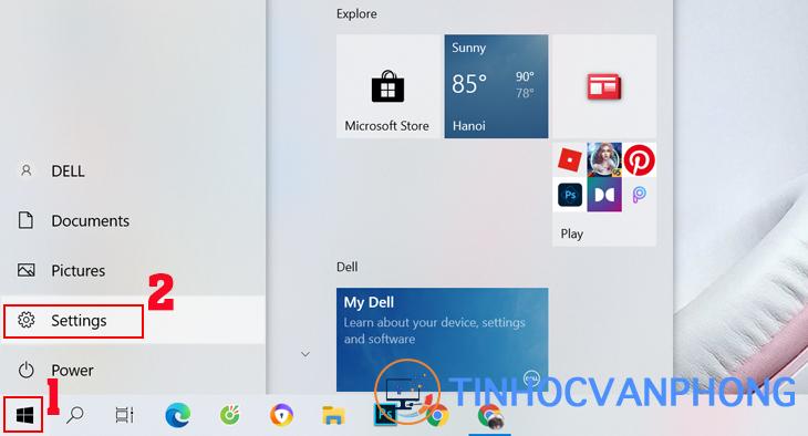Chọn vào biểu tượng Start => chọn Settings
