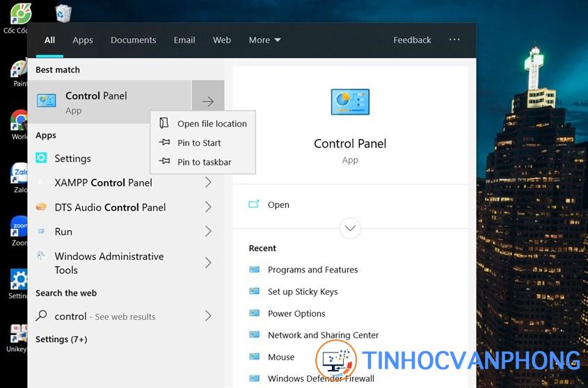 Nhập và tìm "Control Panel" trên máy tính